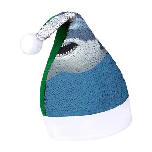 Orange CatsChristmas Hat New Year Santa Hat Extra Thick Plush Xmas Holiday Hat Santa Caps for Holiday Parties, Green-White Shark, 7-8 von LYHVSFJW