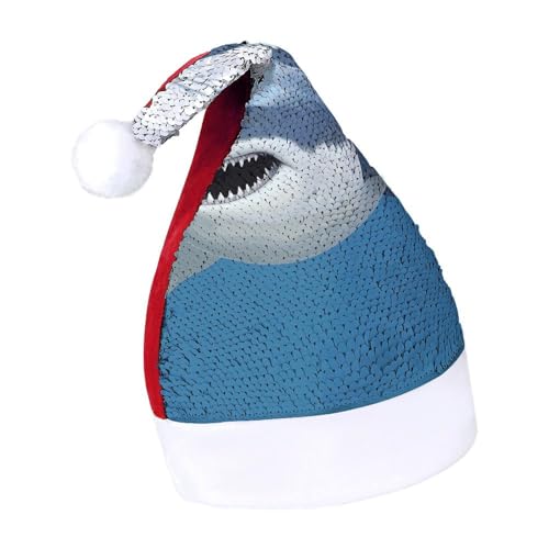 Orange CatsChristmas Hat New Year Santa Hat Extra Thick Plush Xmas Holiday Hat Santa Caps for Holiday Parties, Red-White Shark, 7-8 von LYHVSFJW