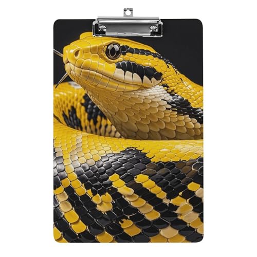 Pythons-Klemmbrett in Gelb und Schwarz, stabiles leichtes Acryl-Klemmbrett, A4, Standardgröße 21,6 x 31,8 cm, Büro-Klemmbrett mit flachem Metallclip, niedliches Klemmbrett zum Aufhängen für die Arbeit von LYHVSFJW