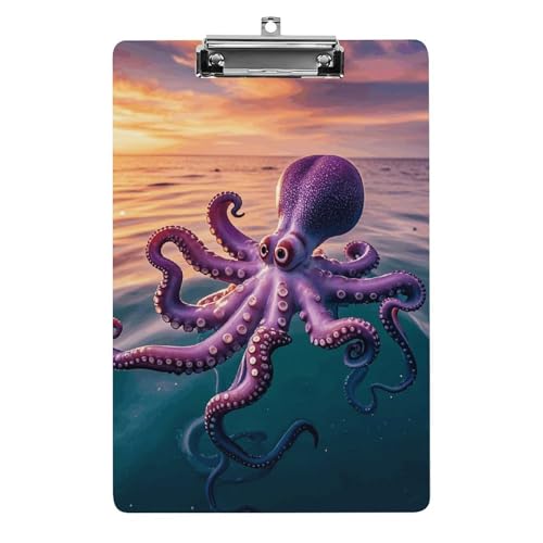 Riesiges Oktopus-Klemmbrett, stabil, leicht, Acryl-Klemmbrett, A4, Standardgröße 21,6 x 31,8 cm, Büro-Klemmbrett mit flachem Metallclip, niedliches Klemmbrett zum Aufhängen für die Arbeit von LYHVSFJW