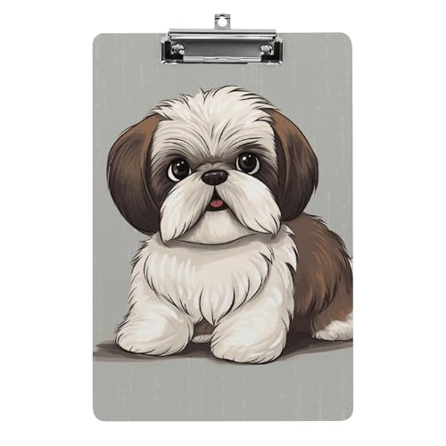 Shih Tzu Hunde-Klemmbrett, stabiles leichtes Acryl-Klemmbrett, A4, Standardgröße 21,6 x 31,8 cm, Büro-Klemmbrett mit flachem Metallclip, niedliches Klemmbrett zum Aufhängen für die Arbeit von LYHVSFJW