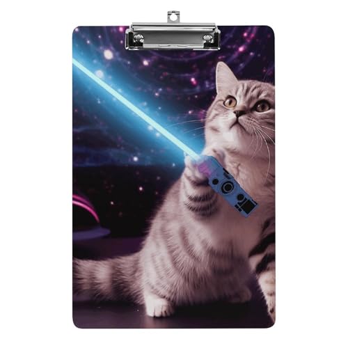 Space Laser Cat Neuheit Niedliches Klemmbrett Stabiles, leichtes Acryl-Klemmbrett A4 Standardgröße 21,6 x 31,8 cm Büro-Klemmbrett mit niedrigem Profil-Metallclip Niedliches hängendes Klemmbrett für von LYHVSFJW