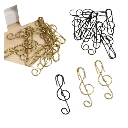 LYHYDMA Büroklammern Metall Kreative Musik Note Förmigen Datei Klemme Büroklammern Lesezeichen Halter Papier Dekorative Clip for Büro Schule Zuhause(Black20PCS Gold20PCS) von LYHYDMA