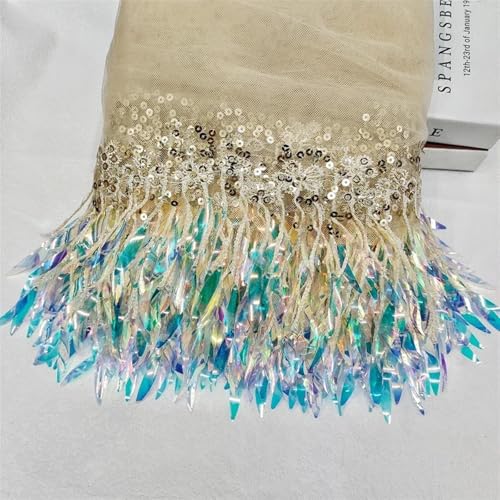 LYHYDMA Fransenborte 1-5Yards Mesh Quaste Fransen Pailletten Spitze Trim Bühne Perform Latin Kleid Hochzeit Kleidung Quasten Stoff DIY Nähen Zubehör(LightGold,2Yards) von LYHYDMA