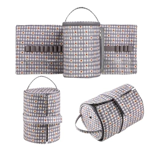 LYHYDMA Handarbeitstasche Kleine Garn-Aufbewahrungstasche, tragbare Strickwolltaschen, Faltbare Cerchet-Haken-Taschen for Nähwerkzeuge, Zubehör, Geschenk(Empty Bag-Gray) von LYHYDMA