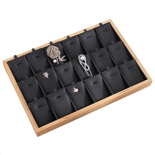 LYHYDMA Schmuckablage Bambus PU Schmuck Anhänger Tablett Halskette Lagerung Schmuck Organizer Tablett Halter Schaufenster for Schublade 18Grids für Ohrringe Halsketten Ringe Armbänder(Black) von LYHYDMA