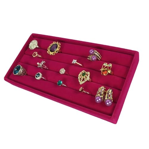 LYHYDMA Schmuckablage Roter Samt Schmuck Display Tablett Halskette Anhänger Perlen Lagerung Schaufenster Box Schmuck Tablett Ring Armband Orgnizer für Ohrringe Halsketten Ringe Armbänder(Ring Tray) von LYHYDMA