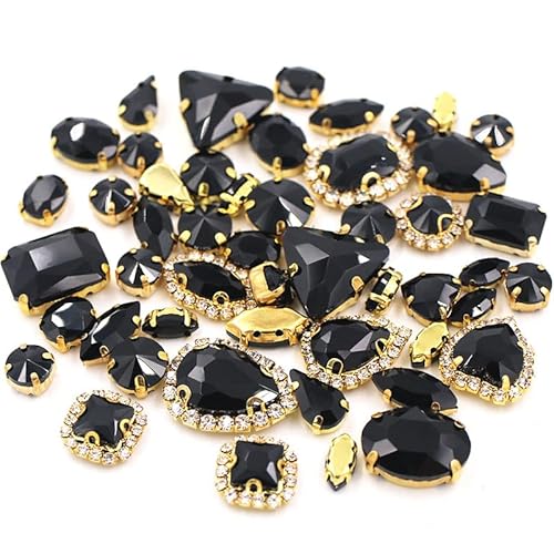 LYHYDMA Strasssteine Mix Größe Mix Form Cup Kettenrand Kristallsteine ​​Gold Krallenfassung Glas Strass Nähen Kleidung Zubehör(Black) von LYHYDMA