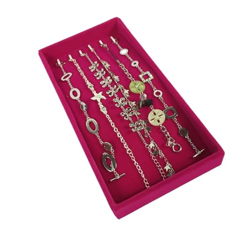 Schmuckablage Roter Samt Schmuck Display Tablett Halskette Anhänger Perlen Lagerung Schaufenster Box Schmuck Tablett Ring Armband Orgnizer für Ohrringe Halsketten Ringe Armbänder(Necklace tray) von LYHYDMA