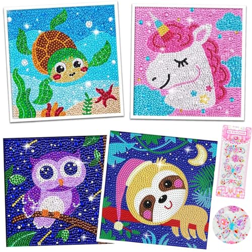 4er Diamond Painting Kinder Tiere DIY 5D Diamant Malerei Bilder Set Full Zubehör Glitzersteinchen Painting Kleine Mädchen Junge Geburtstag Festival Geschenke Home Wanddekoration Crystal Art Craft von LYJOW