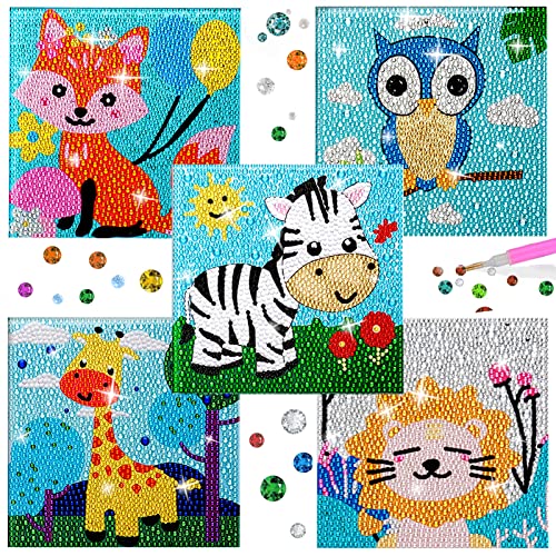 5er Diamond Painting Kinder Tiere DIY 5D Diamant Malerei Bilder Set Full Zubehör Glitzersteinchen Painting Kleine Mädchen Junge Geburtstag Festival Geschenke Home Wanddekoration Crystal Art Craft Kits von LYJOW