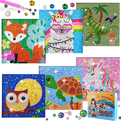 6er Diamond Painting Kinder Tiere 5D DIY Diamant Malerei Bilder Set Full Zubehör Glitzersteinchen Painting Kleine Mädchen Junge Geburtstag Festival Geschenke Home Wanddekoration Crystal Art Craft Kits von LYJOW