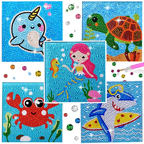 Diamond Painting Kinder Tiere 5er DIY 5D Diamant Malerei Bilder Set Full Zubehör Glitzersteinchen Painting Kleine Mädchen Junge Geburtstag Festival Geschenke Home Wanddekoration Crystal Art Craft Kits von LYJOW