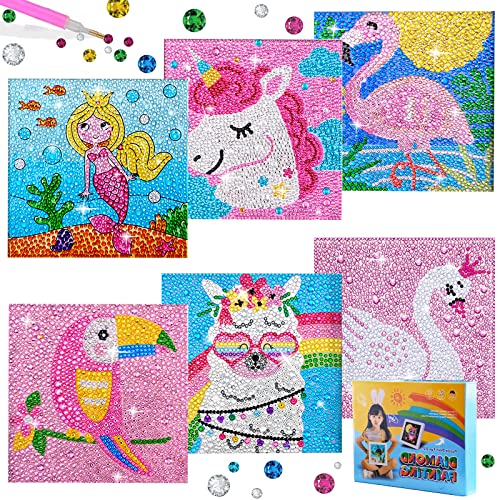 Diamond Painting Kinder Tiere 6er 5D DIY Diamant Malerei Bilder Set Full Zubehör Glitzersteinchen Painting Kleine Mädchen Junge Geburtstag Festival Geschenke Home Wanddekoration Crystal Art Craft Kits von LYJOW