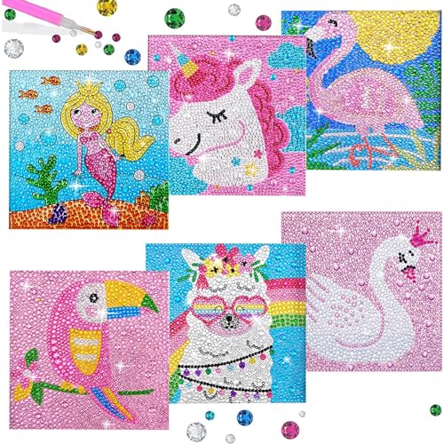 Diamond Painting Kinder Tiere 6er 5D DIY Diamant Malerei Bilder Set Full Zubehör Glitzersteinchen Painting Kleine Mädchen Junge Geburtstag Festival Geschenke Home Wanddekoration Crystal Art Craft von LYJOW