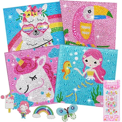 LYJOW 4 Diamond Painting Kinder Tiere 5 DIY 5D Diamant Painting Sticker Malerei Bilder Set Full Zubehör Glitzersteinchen Painting Kleine Mädchen Junge Geburtstag Festival Geschenke Crystal Art Craft von LYJOW