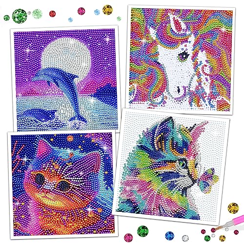 LYJOW Diamond Painting Kinder Tiere 5er DIY 5D Diamant Malerei Bilder Set Full Zubehör Glitzersteinchen Painting Kleine Mädchen Junge Geburtstag Festival Geschenke Home Wanddekoration Crystal Kits von LYJOW