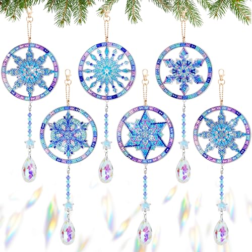 LYLIDIA 5D Diamond Painting Weihnachten Anhänger Kinder 6 Set Diamond Painting Schlüsselanhänger Anhänger Wind Glocke Doppelseitige Weihnachten Diamant Malerei DIY Kit Weihnachtsbaum Deko von LYLIDIA