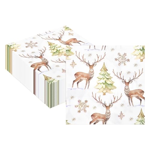 LYLIDIA 80 Stück Servietten Ren Papierservietten Weihnachten 33x33 cm 2-Schicht Servietten Winter Weihnachten Servietten Hirsch Weihnachtstisch Dekoration für Weihnachts Winterferien von LYLIDIA