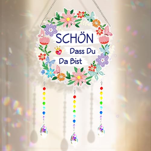 LYLIDIA Diamond Painting Kranz Sonnenfänger Erwachsene DIY Set Geschenk Oma Sie Doppelseitig Diamond Painting Girlande Fensterbilder Blumen Frühling Anhänger Wand Fenster Dekor Muttertagsgeschenk von LYLIDIA