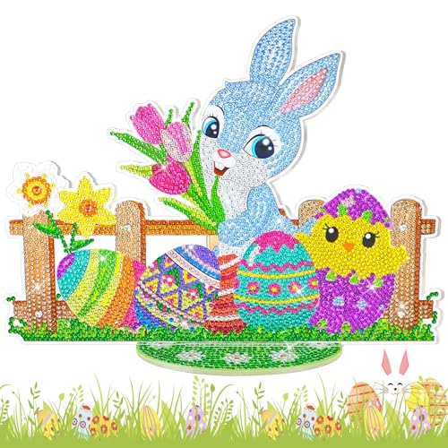 LYLIDIA Diamond Painting Ostern Set 5D DIY Doppelseitig Diamond Painting Erwachsene Osterei Hase Aufsteller Frühling Tisch Deko Kaninchen, Ei, Tulpe Basteln Dekoration für Kinder Ostergeschenk von LYLIDIA