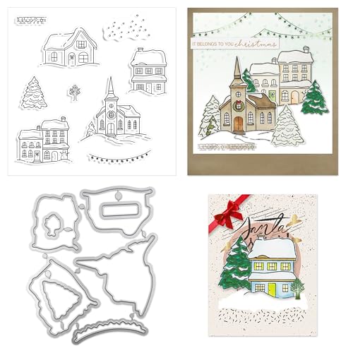 LYLIDIA Stanzschablonen Weihnachten & Silikonstempel Weihnachten Stanzformen Haus Metall Scrapbooking Prägeschablonen Weihnachtsbaum Schablonen DIY Karten Cutting Dies Zeichenschablone von LYLIDIA