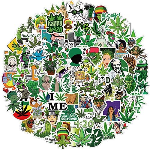 LYLSDSB Weed Aufkleber 100 Stück Cool Vinyl Marihuana Unkraut Sticker für Koffer Skateboard Motorrad Wasserflaschen Auto Fahrrad Laptop,wasserdichte Graffiti Sticker für Erwachsene von LYLSDSB