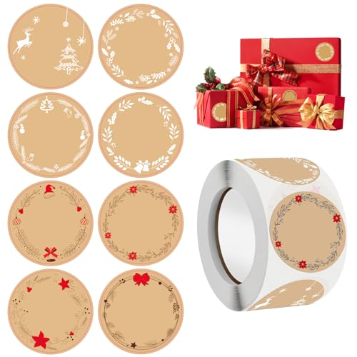 500 Stück 4cm Kraftpapier Weihnachtsaufkleber auf Rolle (B) von LYNBLY