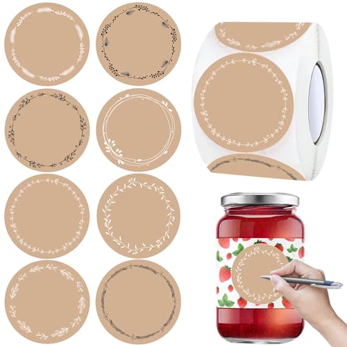 500 Stück Kraftpapier Aufkleber, 4cm Rund Geschenksticker, aufkleber zum beschriften, Marmeladen Aufkleber, für Backen Geschenktüten Karte Briefumschlag Flasche und Hochzeit von LYNBLY