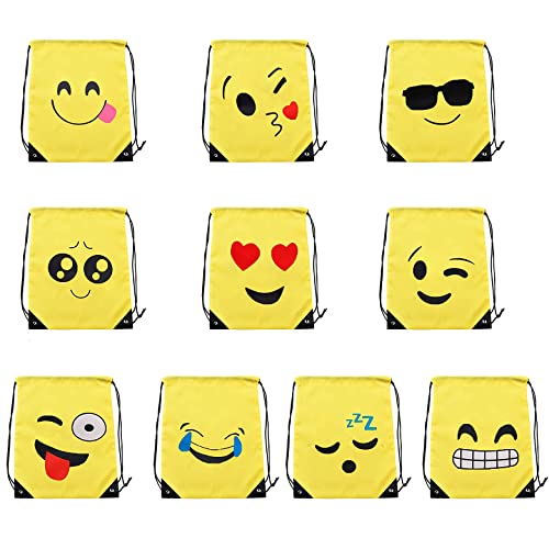 Lynlon Emoji Turnbeutel, Mitgebsel | Kindergeburstagen | Gastgeschenke [10 Pack] für Kinder Geburtstage, Kunst und Handwerk Veranstaltungen, Emoji Party Supplies von LYNLON