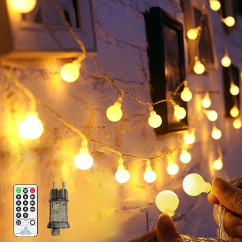 LYNNON 20m 120 LED Lichterkette Kugel Außen mit Stecker Warmweiß Dimmbar Lichterkette Outdoor Wasserdicht 8 Modi für Innen Zimmer Kinderzimmer Balkon Camping Zelt Party Hochzeit Weihnachtsbaum Deko von LYNNON