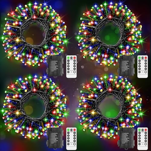 LYNNON 4 Stück 100 LED Lichterkette Außen Batterie Bunt Lichterkette Outdoor Wasserdicht 8 Modi mit Fernbedienung und Timer, für Innen Party Hochzeit Ostern Garten Balkon Weihnachtsbaum deko von LYNNON