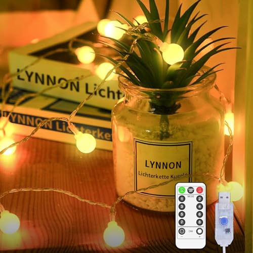 LYNNON 6.5m 30 LED Lichterkette Innen, USB Lichterkette Kugel Warmweiß Dimmbar Lichterkette Globe, Lichterkette Glühbirne für Zimmer Kinderzimmer Balkon CampingZelt Party Hochzeit Weihnachtsbaum Deko von LYNNON