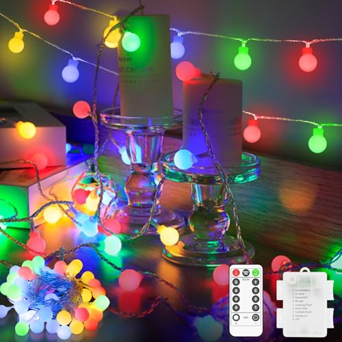 Lichterkette Batterie Außen Bunt 13M 100 LED Dimmbar Lichterkette Kugeln 8 Modi Fernbedienung Timer Speicherfunktion Wasserdicht für Kinderzimmer Balkon CampingZelt Party Hochzeit Weihnachtsbaum Deko von LYNNON