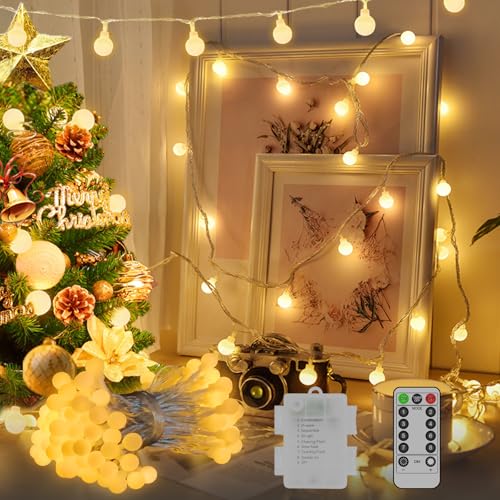 Lichterkette Batterie Außen Warmweiß 13M 100 LED Dimmbar Lichterkette Kugeln 8 Modi Fernbedienung Timer Speicherfunktion Wasserdicht Kinderzimmer Balkon CampingZelt Party Hochzeit Weihnachtsbaum Deko von LYNNON