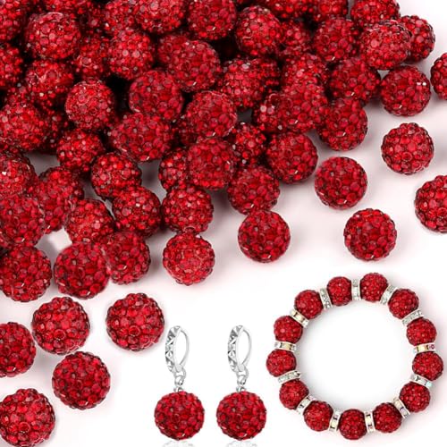 LYNNRICK 150 Stück 10 mm Strassperlen Zur Schmuckherstellung, Glitzernde Strassperlen Aus Ton für Armbänder, Halsketten, Ohrringe, Rot von LYNNRICK