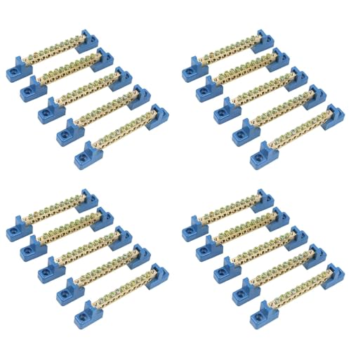 LYNNRICK Klemmen Block Blau Klemmen Schiene 10 Positionen Schraube Messing Klemme Erdung Streifen Sammel Schienen Block Packung mit 20 Stück von LYNNRICK