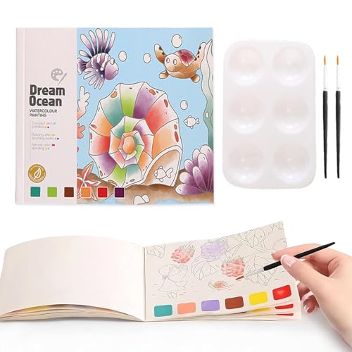 LYNSAN Malblock Kinder, 20 Blatt Aquarell Malbuch mit Pinsel und Palette, Kinder Aquarell Malerei Set, Wasserfarben Mit Aquarellpapier,Erwachsene Anfänger (Ozeane) von LYNSAN