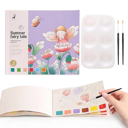 LYNSAN Malblock Kinder, 20 Blatt Aquarell Malbuch mit Pinsel und Palette, Kinder Aquarell Malerei Set, Wasserfarben Mit Aquarellpapier,Erwachsene Anfänger (Sommer) von LYNSAN