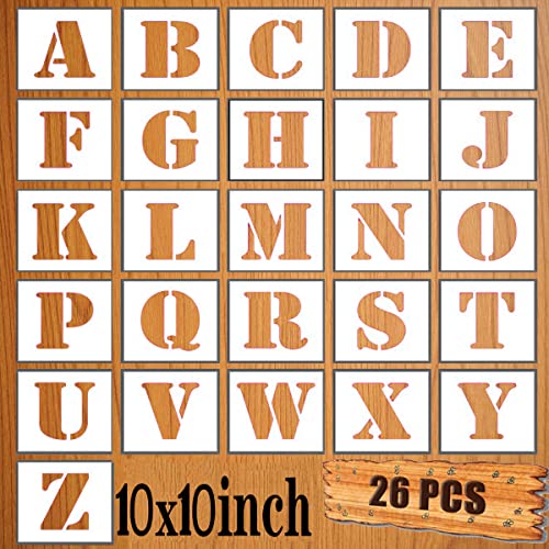 LYPER 10x10inch Letter Schablonen Set, 26 Stück Kunststoff Wiederverwendbare Sprühen Alphabet Stencils Learning Templates Lernvorlagen zum Malen Holzwand Wohnkultur, DIY Bastelprojekte, Familiennamen von LYPER