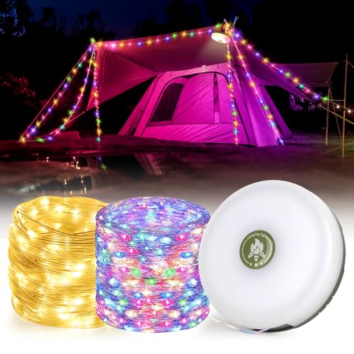 LYPPUL 2 in 1 Camping Lichterkette Aufrollbar, 10M Wiederaufladbare LED Lichterkette Außen Innen mit 5 modi, USB Wasserdicht Campinglampe, Tragbare Camping-Lichter für Party Camping Reisen Dekor von LYPPUL