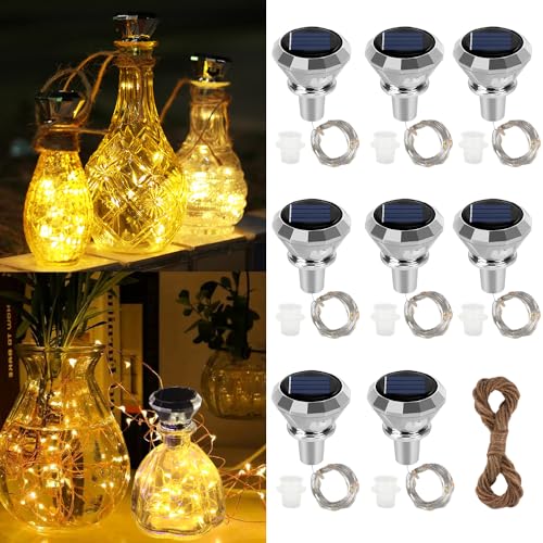 LYPPUL Flaschenlicht Solar, 8 Stück LED Flaschenlichterkette Korken, 2m 20LEDs Weinflasche Lichterkette Korken Außen Solar für Flasche DIY, Party, Garten, Hochzeit Deko von LYPPUL