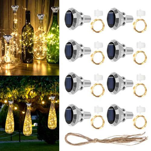 LYPPUL Flaschenlicht Solar, 8 Stück LED Flaschenlichterkette Korken, 2m 20LEDs Weinflasche Lichterkette Korken Außen Solar für Flasche DIY, Party, Garten, Hochzeit Deko von LYPPUL