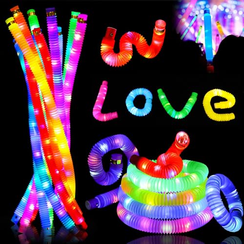 LYPPUL Knicklicht Pop Tubes, LED Pop Tubes Fidget Toys,12Stück Leuchtstäbe Kindergeburtstag gastgeschenke, Knicklichter Armbänder Party Deko Set, Leuchtstäbe Buntes Festival Zubehör Sensorik Spielzeug von LYPPUL