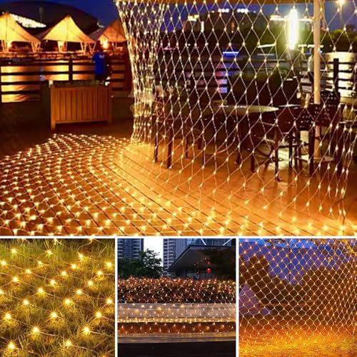 LYPPUL Lichternetz Außen 3x2m,200 LED Lichterkette Netz mit Stecker,Lichterkette Außen Innen mit Timer 8 Modi Weihnachtsbeleuchtung Netz IP67 Wasserdicht Lichtervorhang für Büsche Garten Zimmer Balkon von LYPPUL