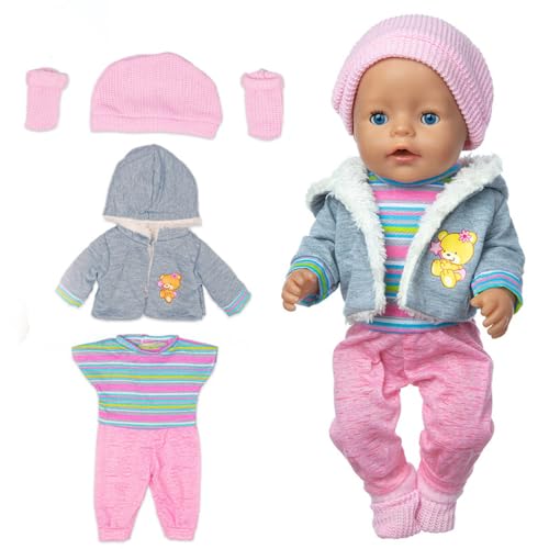 LYPPUL Puppenkleidung, 36-43cm Kleidung Outfits für Baby Puppen, Born Baby Kleidung Puppen Zubehör mit Strampler Mantel Hut Socken, Süße Puppenkleidung Set Geschenk für Kinder von LYPPUL