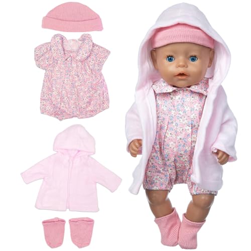 LYPPUL Puppenkleidung für Baby Puppen, 36cm-43cm Baby Born Kleidung, Kleidung Outfits Puppen Zubehör mit Langarm Bodys, Hut, Socken, Mantel, Süße Puppenkleidung Set Geschenk für Mädchen von LYPPUL