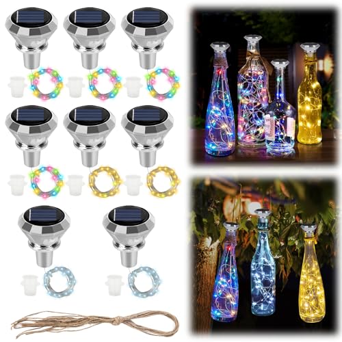 LYPPUL Solar Flaschenlicht, 2M 20LED Flaschenlichterkette Korken, 8 Stück Solar Diamant Flaschenlichter, Wasserdicht Weinflasche Lichterkette für Flasche, Party, Weihnachten, Innen Beleuchtung Deko von LYPPUL