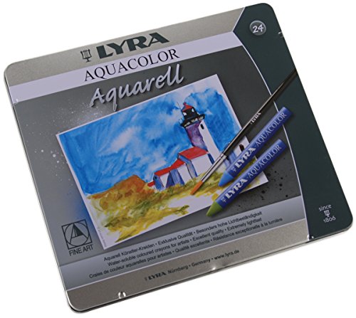 LYRA 5611240 Aquacolor Fine Art wasserlösliches Wachs Pastell Set, 24 Farben Sortiert mit 1 Pinsel, ideal für Profis & Studenten von LYRA