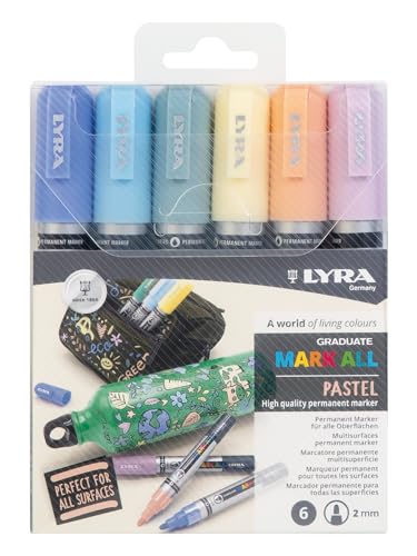 LYRA Graduate Mark All, Permanentmarker, 2 mm, Medium, 6 sortierte Pastellfarben von LYRA